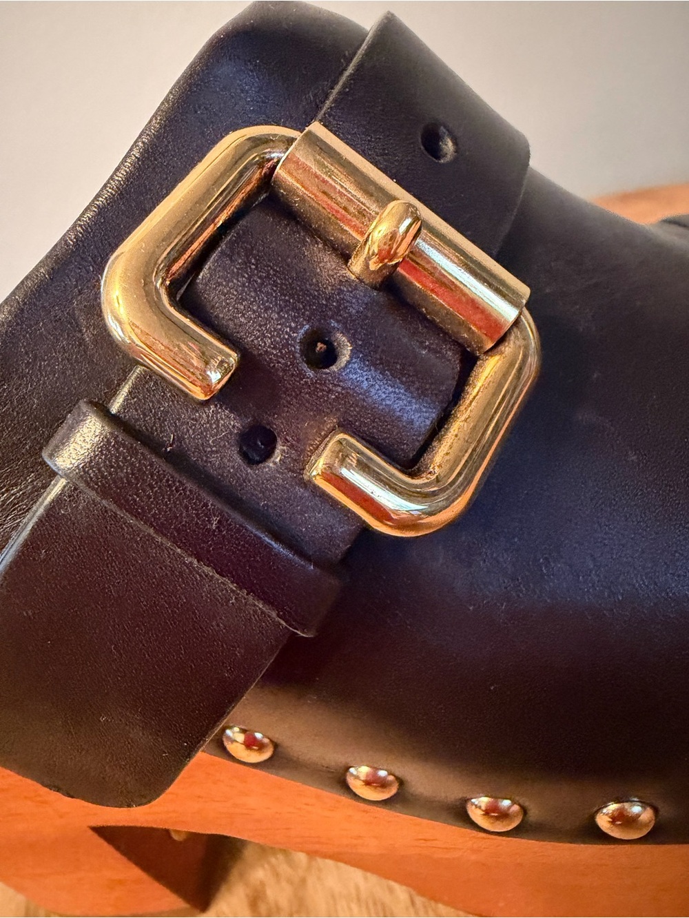 Chloe Black Leather Studded Wood-Platform Clogs - Picture 9 of 9